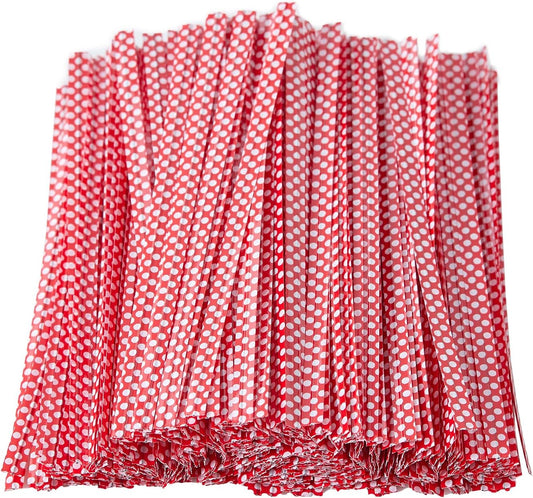 500 PCS 4" Polka-Dotted Bag Twist Ties,Red with Dots Plastic Twist Ties Bread Bags Ties for Candy Cookies Gift Bags and Decoration