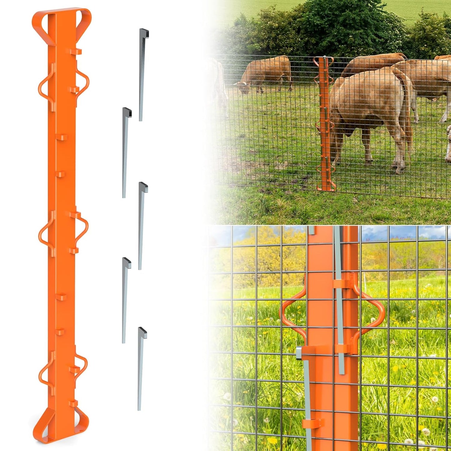 4ft Woven Wire Fence Stretcher Bar with 5 Wedges Heavy Duty Wire Stretcher Fence Tool for Farms, Ranches, Garden Barriers, Yard (Orange)