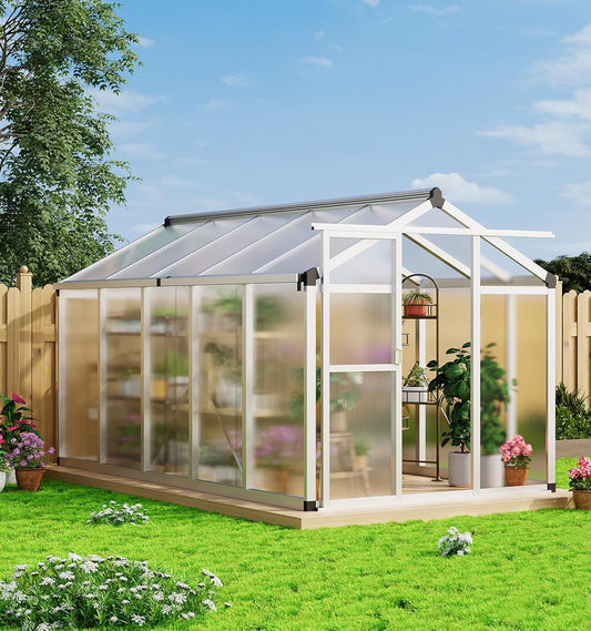 6x10 FT Greenhouse for Outdoors, Large Aluminum Greenhouses with Roof Vent and Quick Setup Structure, Greenhouse Heavy Duty with PC Panels, Walk-in Green Houses for Winter Garden,Backyard,Patio,Lawn