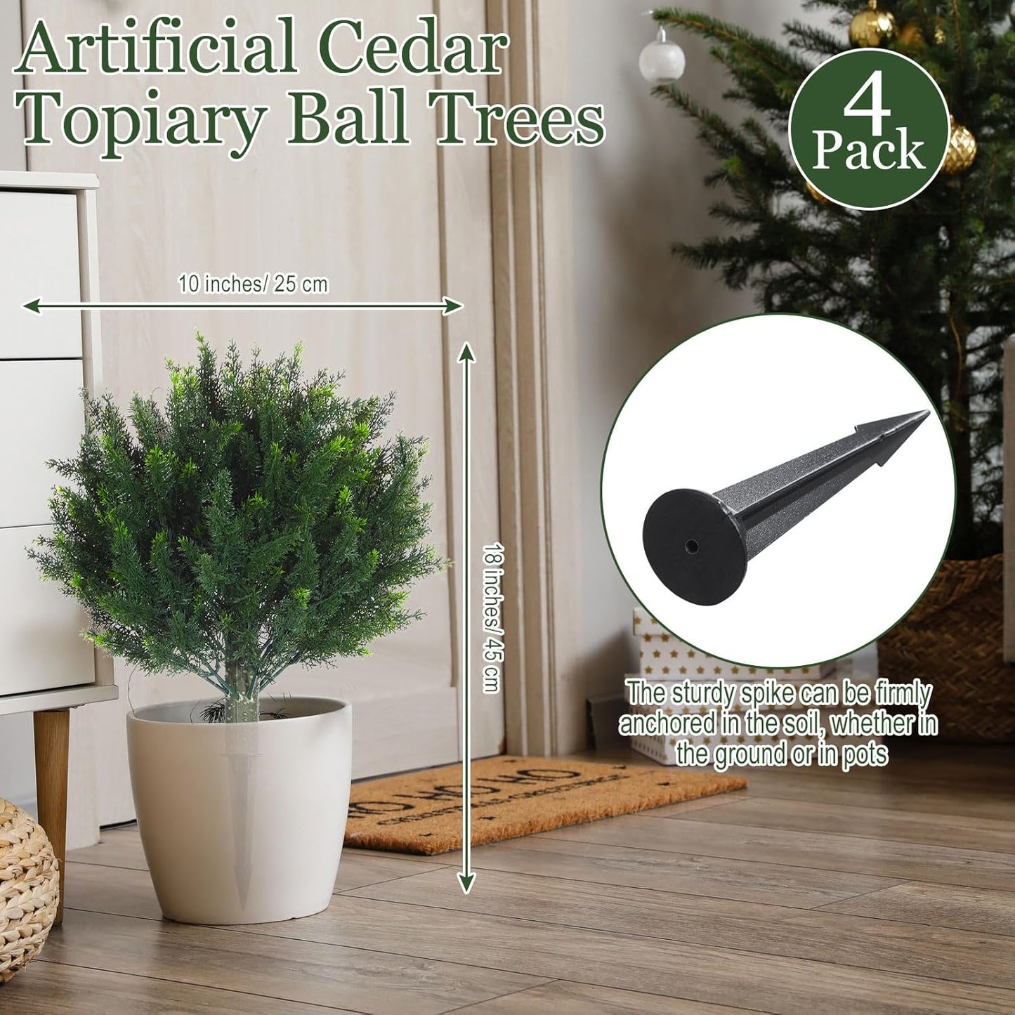Yunlly 2 Pcs Artificial Cedar Topiary Ball Fake Tree 18" Bush Front Porch Decor Artificial Shrubs for Outdoors Faux Cypress with Ground Spike, Evergreen Plants for Indoor Garden Patio, UV Resistance