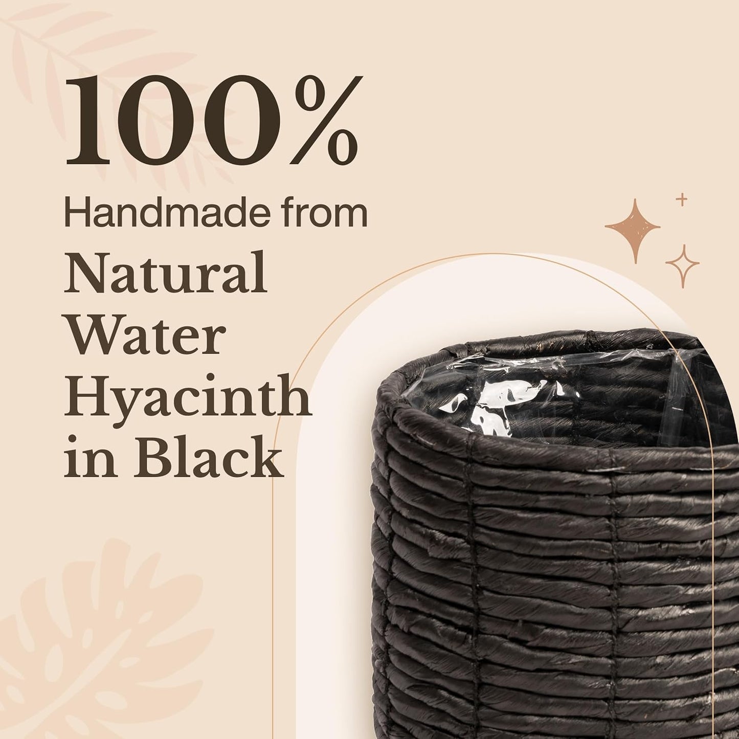 Set of 2 Water Hyacinth Planter Pot Indoor for Plant, Flower Pot, Succulent Pot, Basket Planter, Decorative Pot Cover (Black)