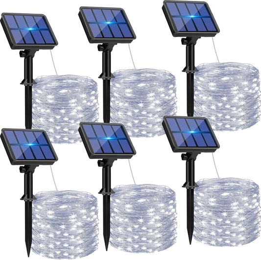 btfarm 6-Pack Solar String Lights Outdoor, 480LED 198FT Solar Fairy Lights Waterproof 8 Modes Copper Wire Solar Powered Twinkle Lights for Outside Garden Tree Christmas Wedding Party Decor, Cool White