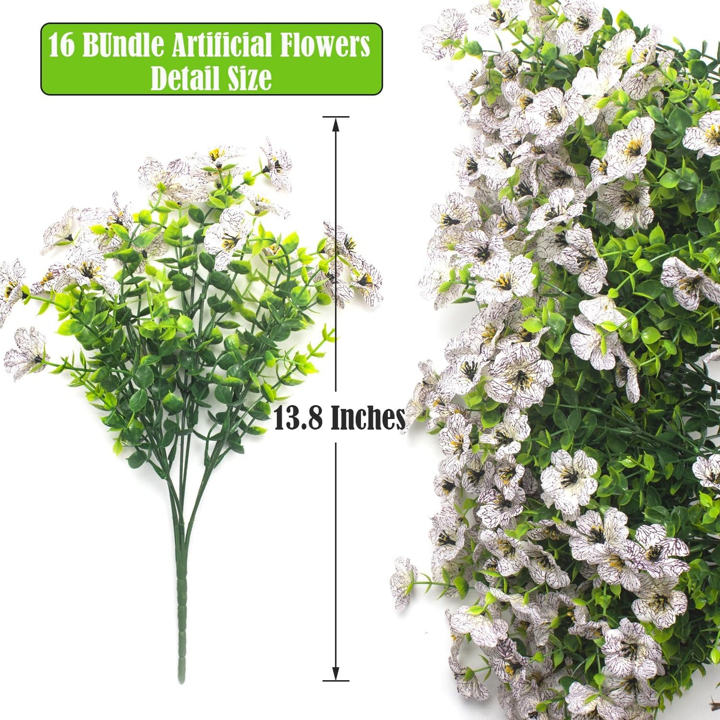 Artificial Fake Flowers for Outdoor Spring Decoration, 16 Bundles Faux Silk Colorful Daisy UV Resistant Realistic for Outside Porch Patio Home Yard Garden Planters Pots Window Box (White)