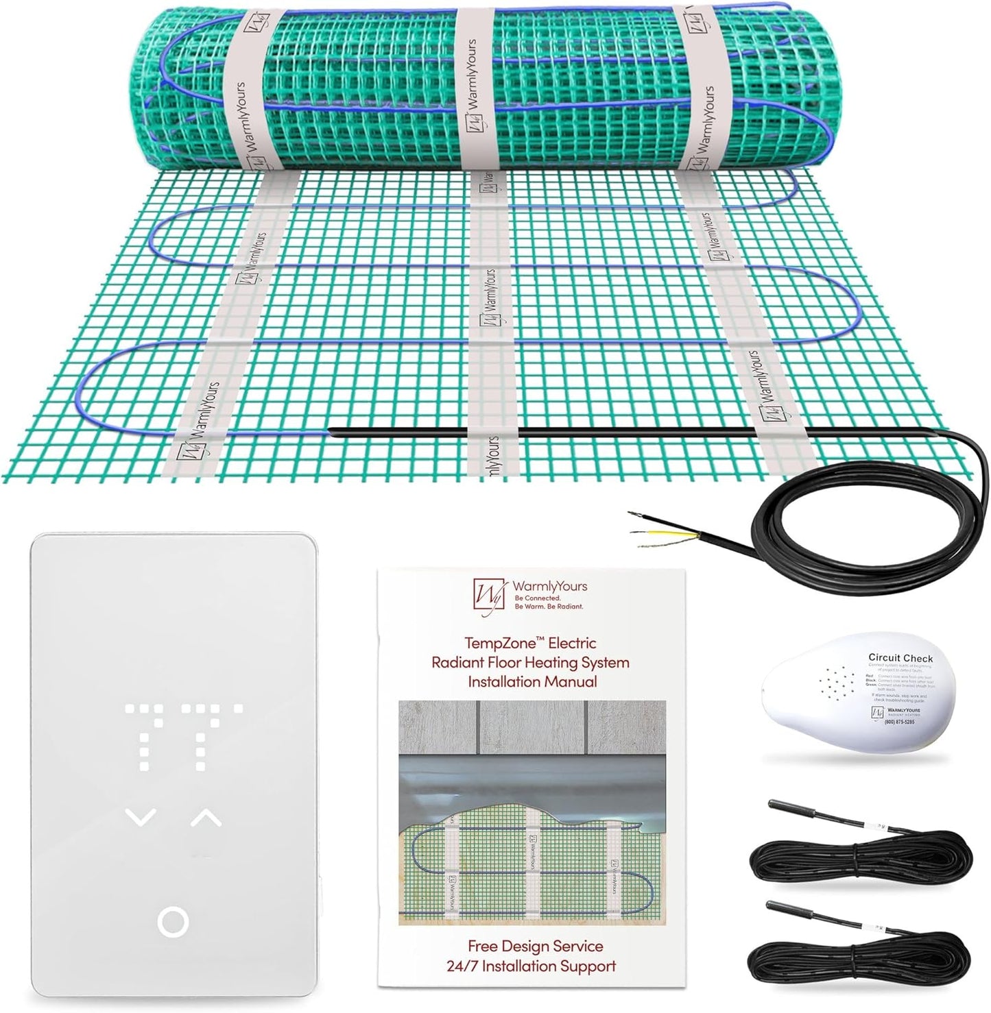 21 Sqft Heated Floor Mat Kit with Radiant Floor Heating System Thermostat UTN5, Two Sensors, Tester, 240V Electric Radiant Floor Heating Mat installs under Bathroom Tile, Vinyl - WarmlyYours TempZone
