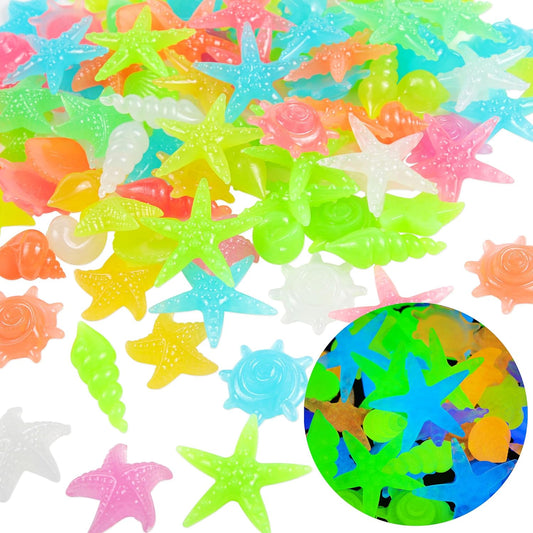 100 PCS Glow in The Dark Rocks - Mixed Color Luminous Stones Starfish-Shaped Sea Aquarium Glow Stones Fish Tank Rocks Outdoor Decor Garden Yard Walkway Pathway FD05MX100A
