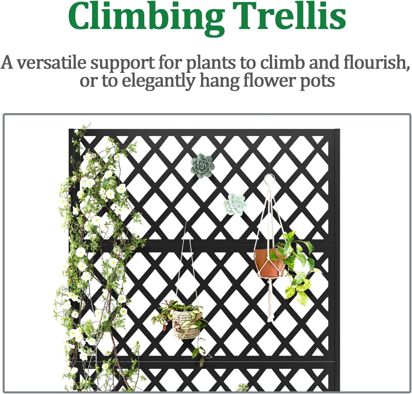 Metal Raised Garden Bed with Trellis and Wheels, 2 in 1 Trellis with Planter Box & Privacy Screen for Climbing Plants, Outdoor Standing Flower Beds with Drainage Holes, 35.4"L x 15.7"W x 70.9"H, Black