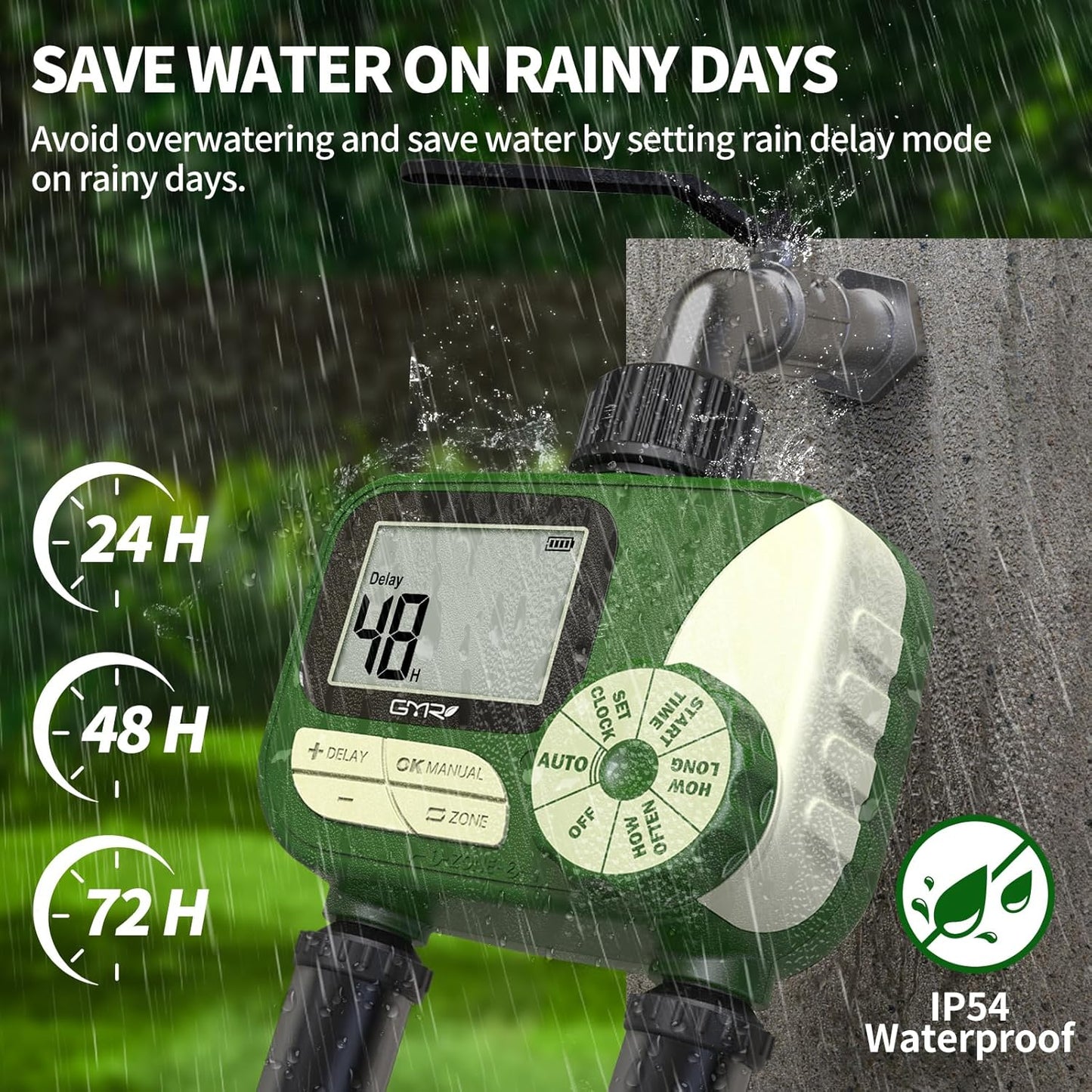 GMR Hose Timer for Watering, Water Timer, Irrigation Controller for Garden Hose Faucet, Programmable Automatic Watering System/Manual/Rain Delay, IP54 Waterproof