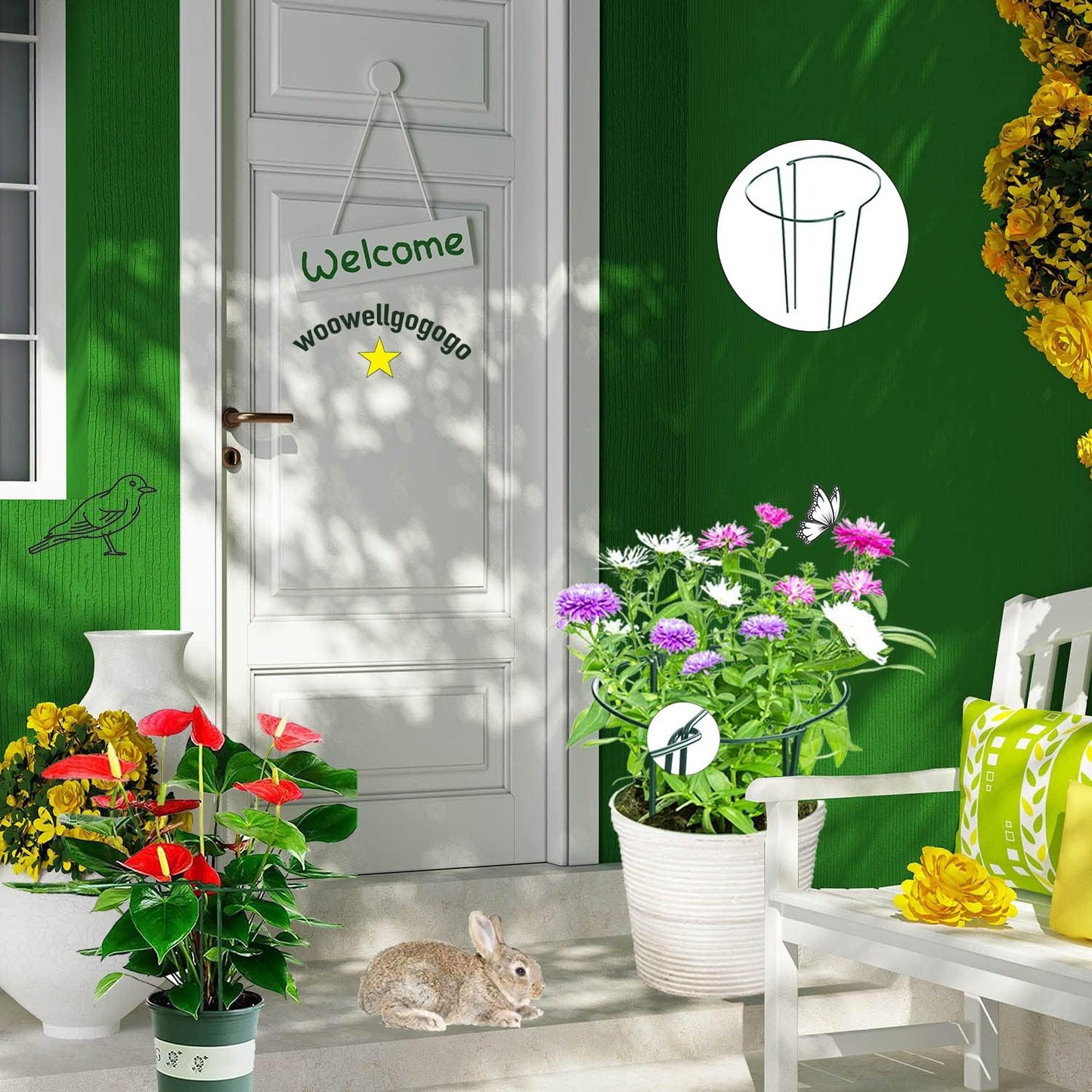 10-Pack Half Round Snake Plant Support Stakes, Plant Support Ring for Hydrangea, Peony, Dahlia and More, Rust-Proof Plant Cages for Indoor and Outdoor Potted Plants (14x8Inch)