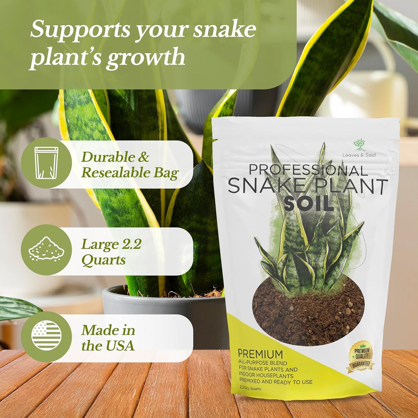 Professional Snake Plant Soil | Large 2.2 Quarts Ready to Use for Snake Plants | Peat Moss, Coco Coir, Perlite, Dolomite | Made in USA