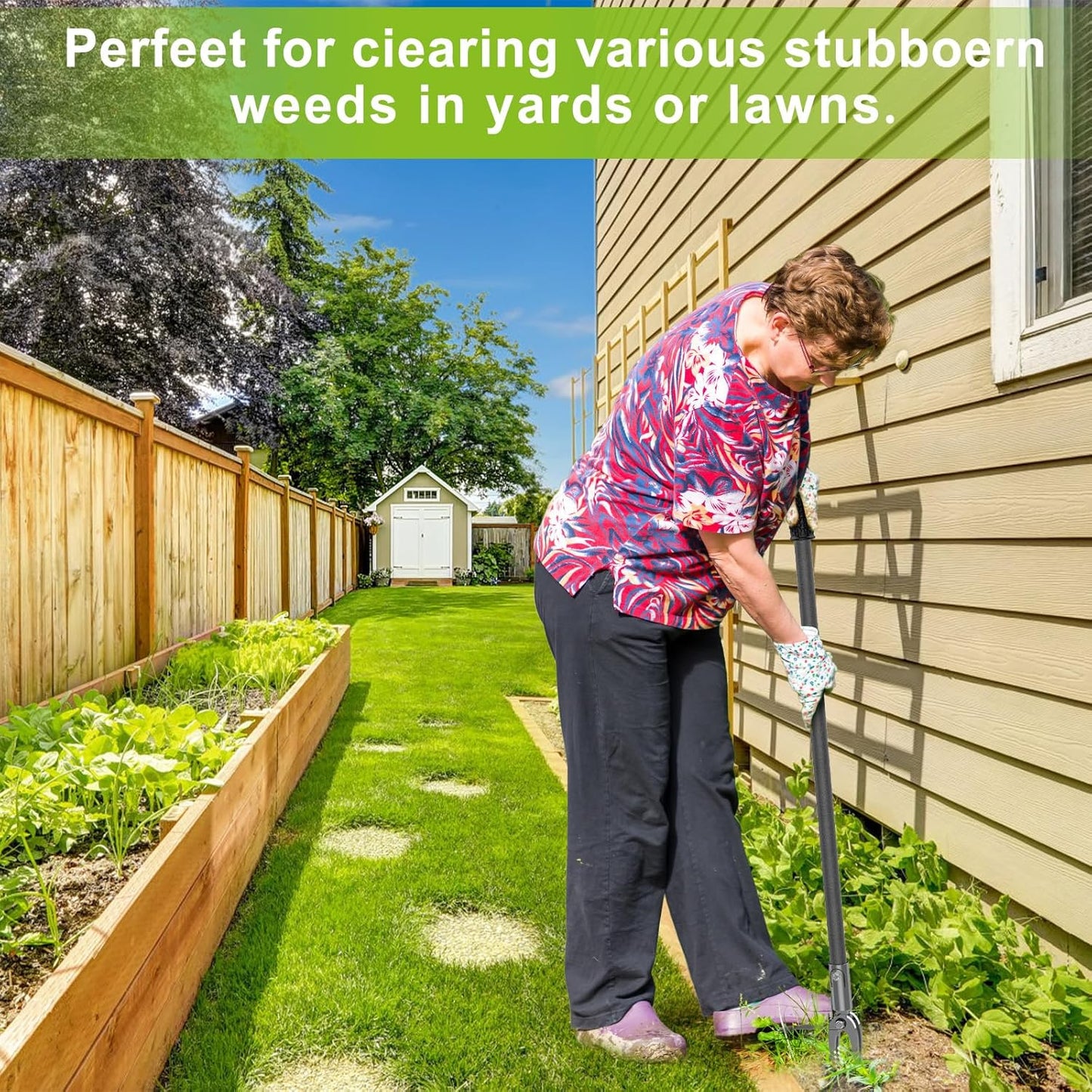 Dolibest 45'' Stand-Up Weeder Puller Tool, Manual Weeding Tool with Curved 4-Claw Steel Head, Non-Slip Handle, Weed Remove Tool for Lawns/Garden Use, Without Bending or Kneeling