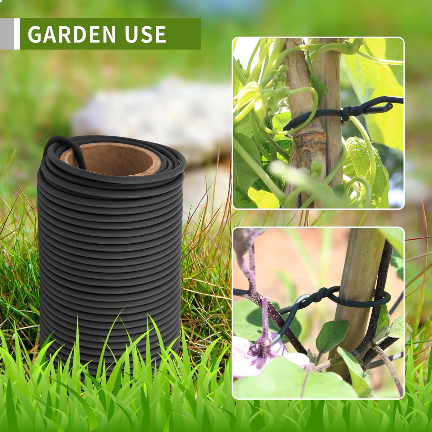 Garden Flexible Wire Tie, Soft Twist Plant Ties Support Plant Vines for Supporting and Fixing Garden Planting Branches Vines & Stems ，Organize Data Wire and Office Organization 65.6’ ( 3.5MM) (black)