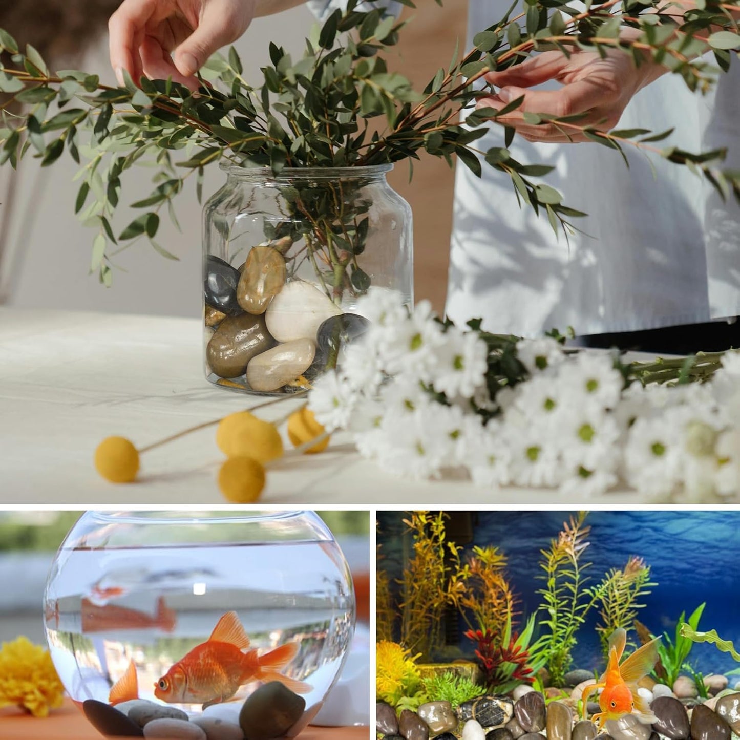 10lbs River Rocks, 2-3 Inch Large Pebbles for Indoor Plants, Natural High Polished Decorative Stones for Vase Filler Fish Tank, Mixed Color