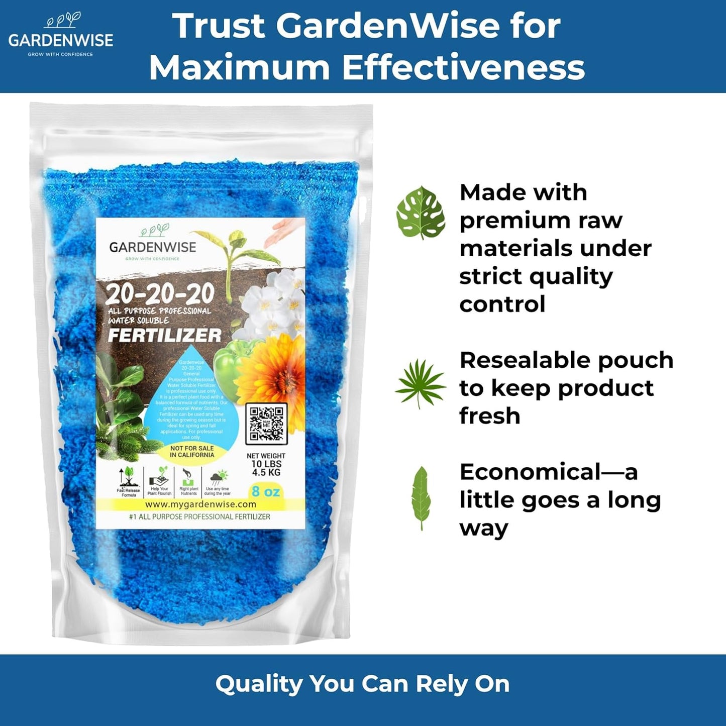 20-20-20 Water-Soluble Fertilizer – Powder for Liquid Plant Food for Indoor & Outdoor Plants, Orchids, Vegetables, Lawns, Flowers – 20 20 20 Fertilizer (8 oz)