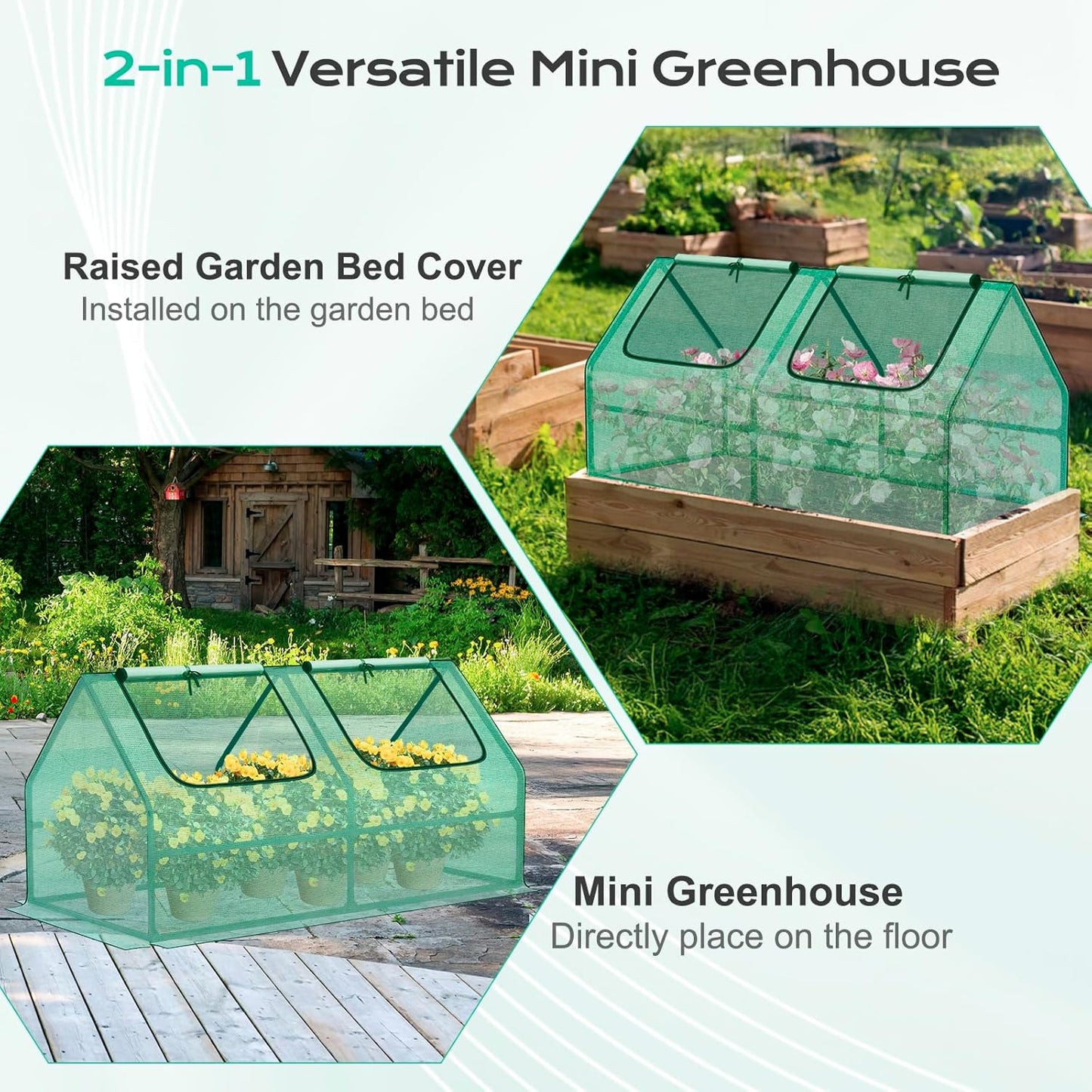 BPS 4x2x2 ft Mini Greenhouse with Green PE Cover UV-Protected Roll-Up Zipper Windows, Ideal for Indoor or Outdoor Use on Raised Garden Beds