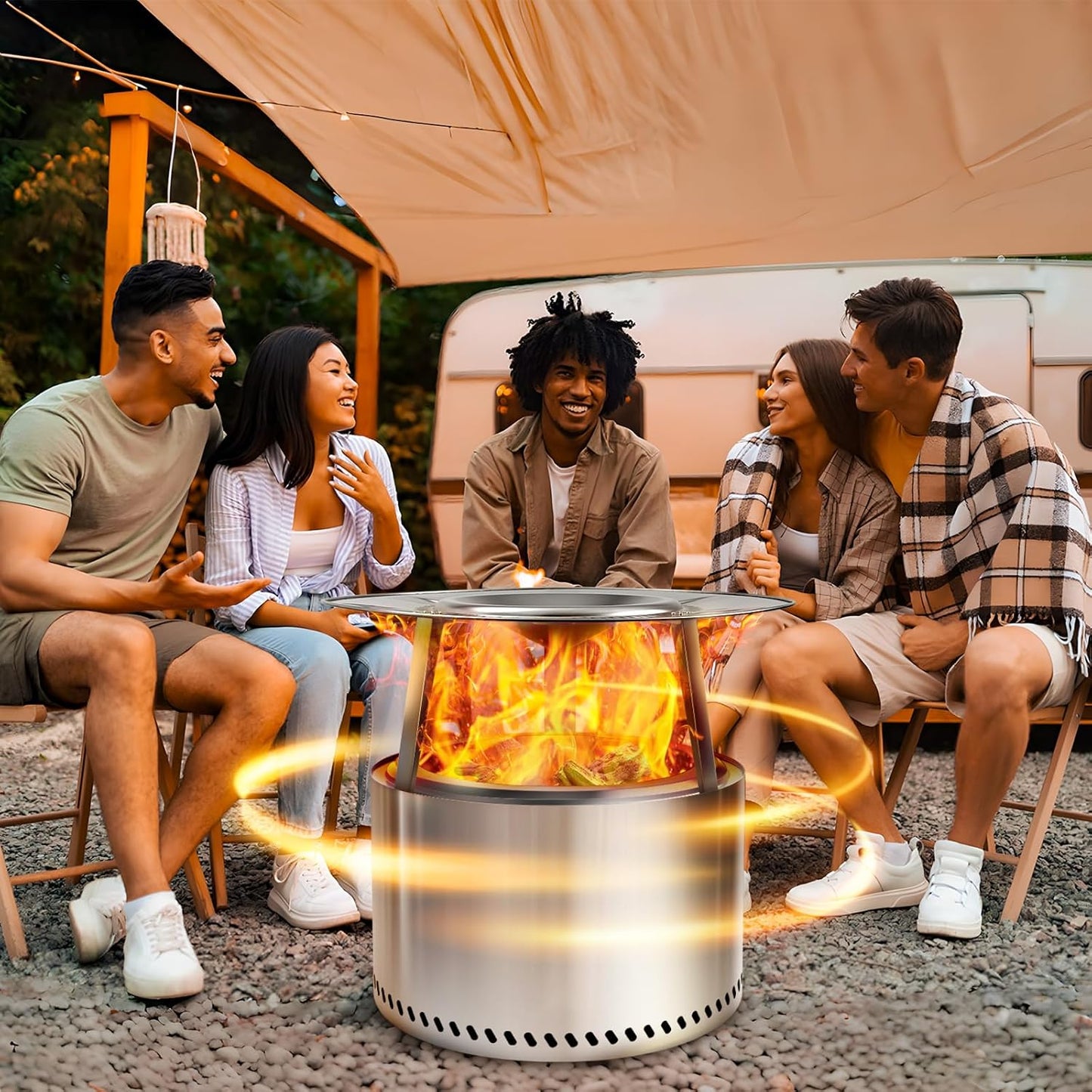 HGD 20" Smokeless Firepit with Heat Deflector, Stainless Steel Wood Burning Fire Pit for Friends & Family Gatherings, Secondary Combustion Outdoor Patio Stove for Garden BBQ & Bonfire