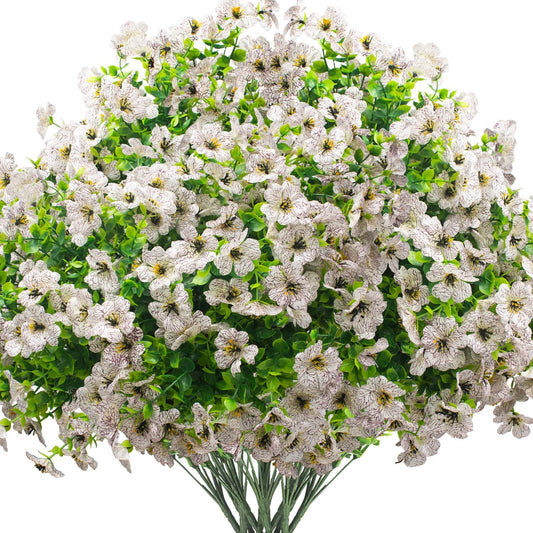 Artificial Fake Flowers for Outdoor Spring Decoration, 16 Bundles Faux Silk Colorful Daisy UV Resistant Realistic for Outside Porch Patio Home Yard Garden Planters Pots Window Box (White)