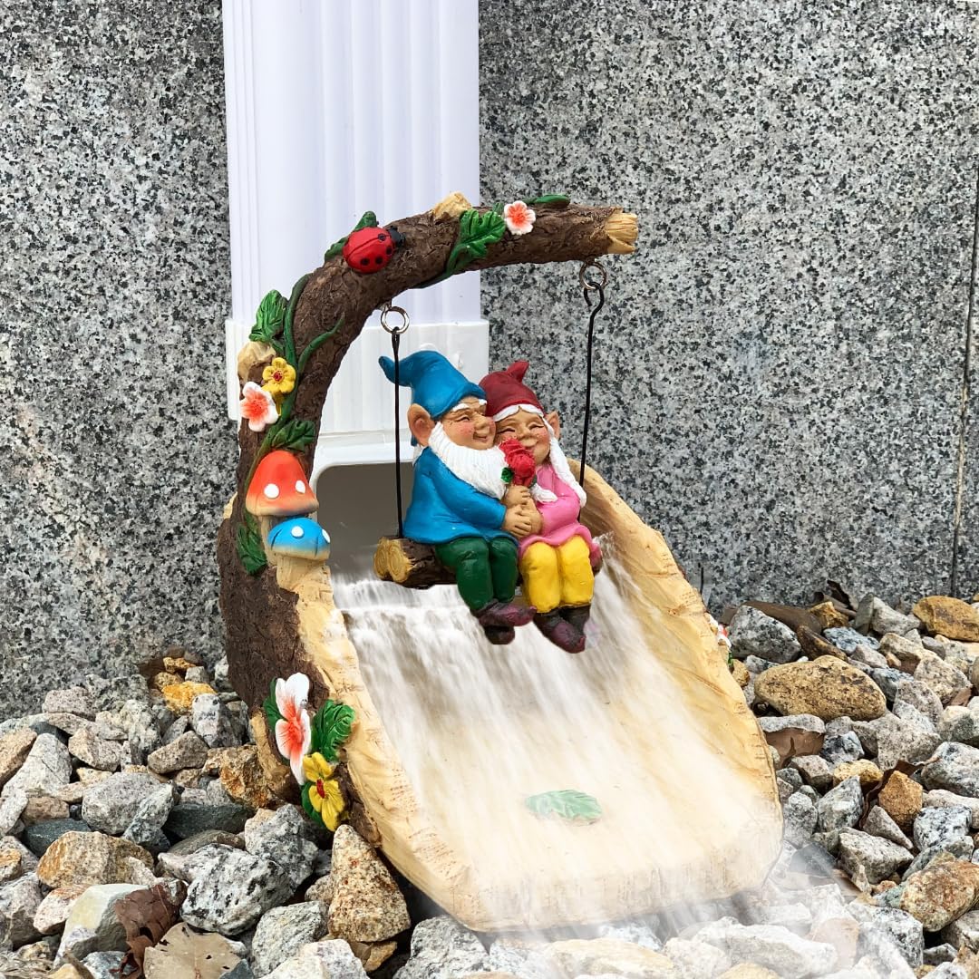 Gnome On The Swing Gutter Downspout Extension Decoration,Rain Downspout Diverter Garden Statue,Decorative Gutter Extension,Downspout Splash Block,Animal Resin Statue Outdoor Décor