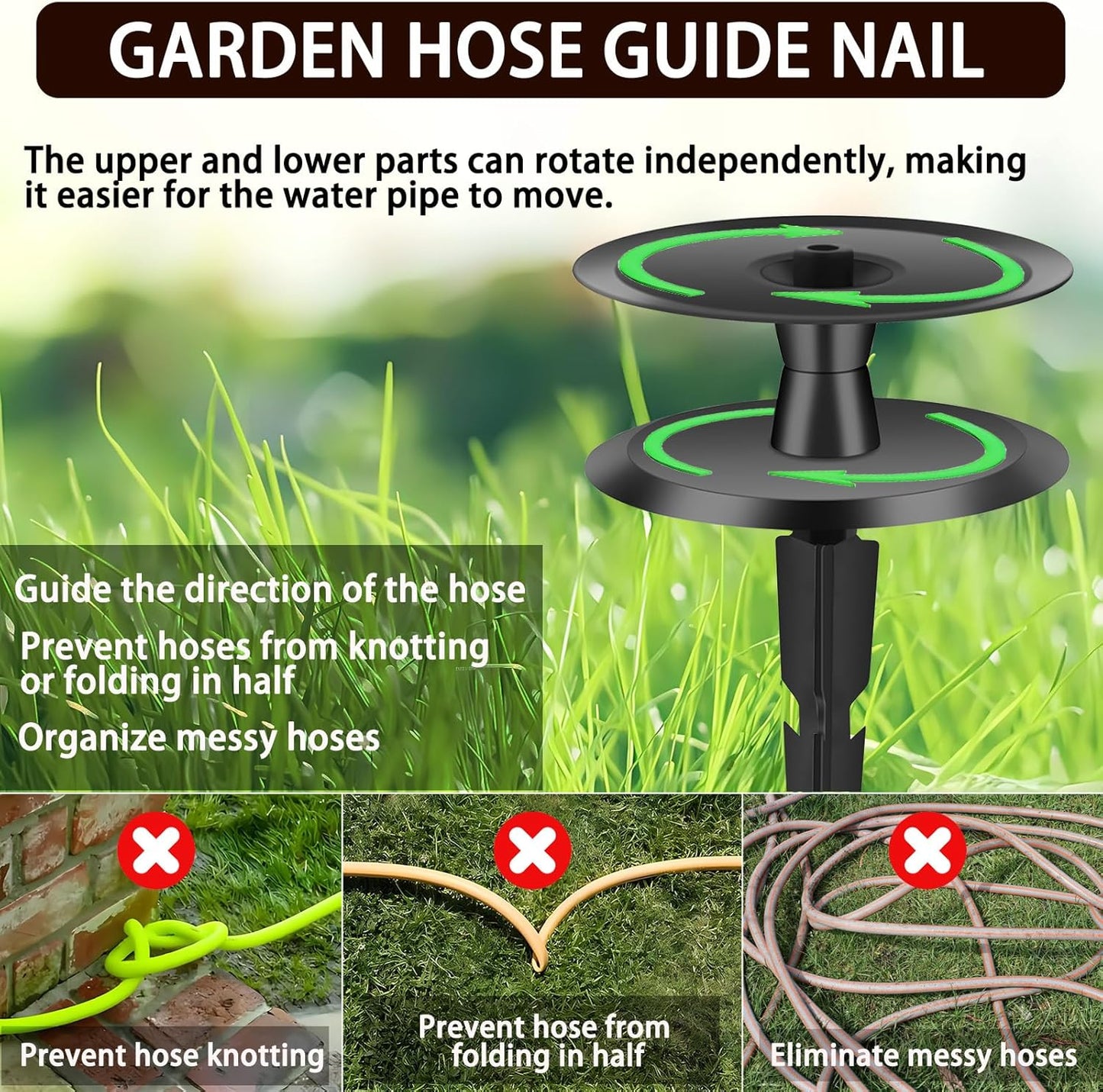 2 PCS Garden Hose Guide Spike,Hose Guide Stake Heavy Duty Pure Metal Hose Roller Guide,Keep Flowering Hose Out of Flower Beds,Rustproof Coated Garden Hose Stake for Yard,Lawn Hose Roller Support