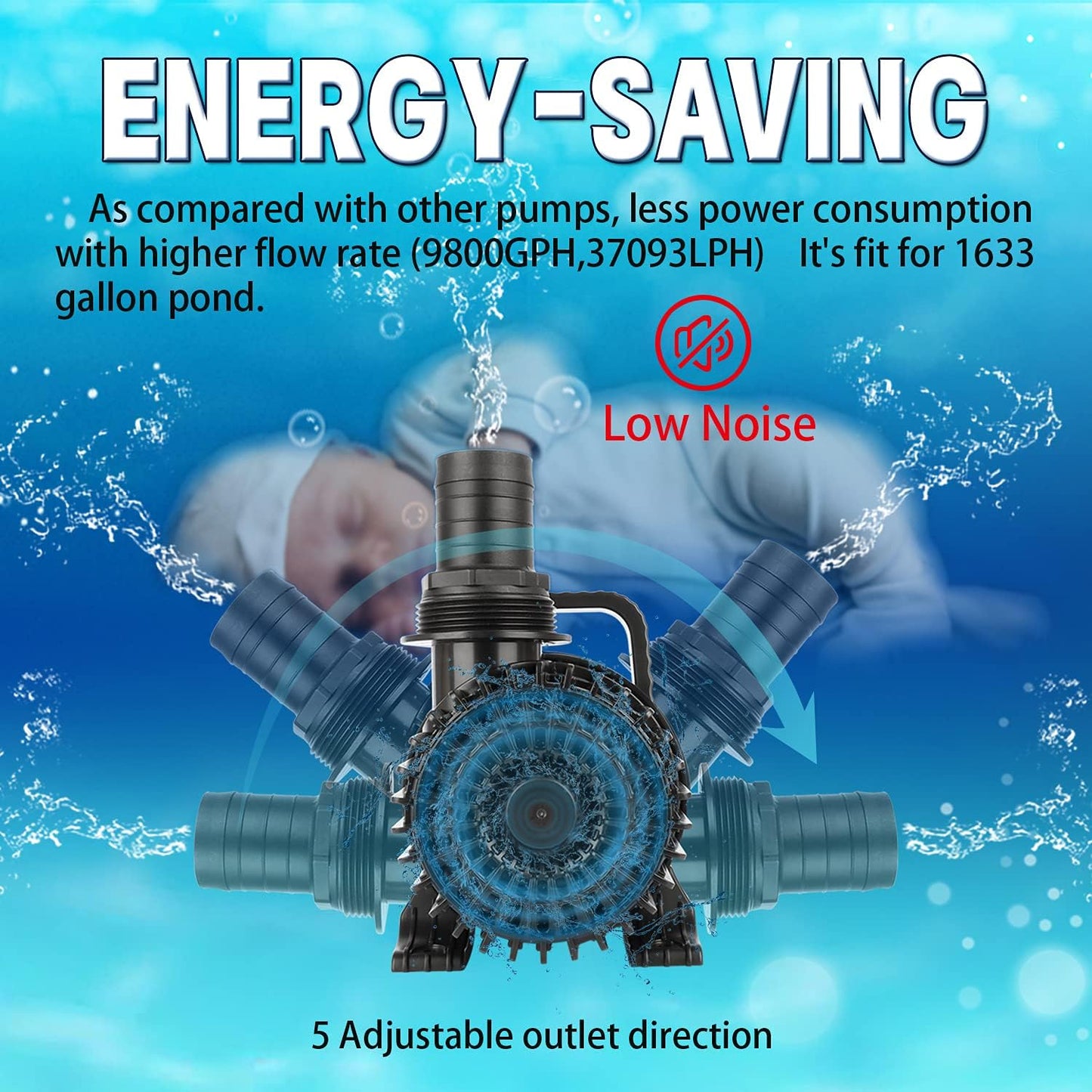 WaterRebirth (5700GPH-305W, UL listed) High Flow Large Fountain Submersible Water Pond Sump Pump Aquarium Electric Waterfall Pump Outdoor PS-5700