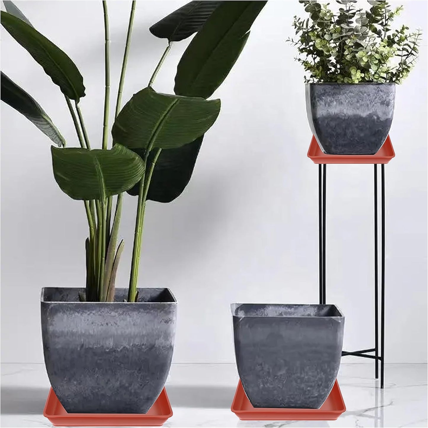 5 Pack Square Plant Saucer 8 Inch,Plant Water Catcher Tray, Heavy Plastic Plant Trays for Pots Pots Base Plant Saucers for Indoors and Outdoors, Pot Saucers for Plants.