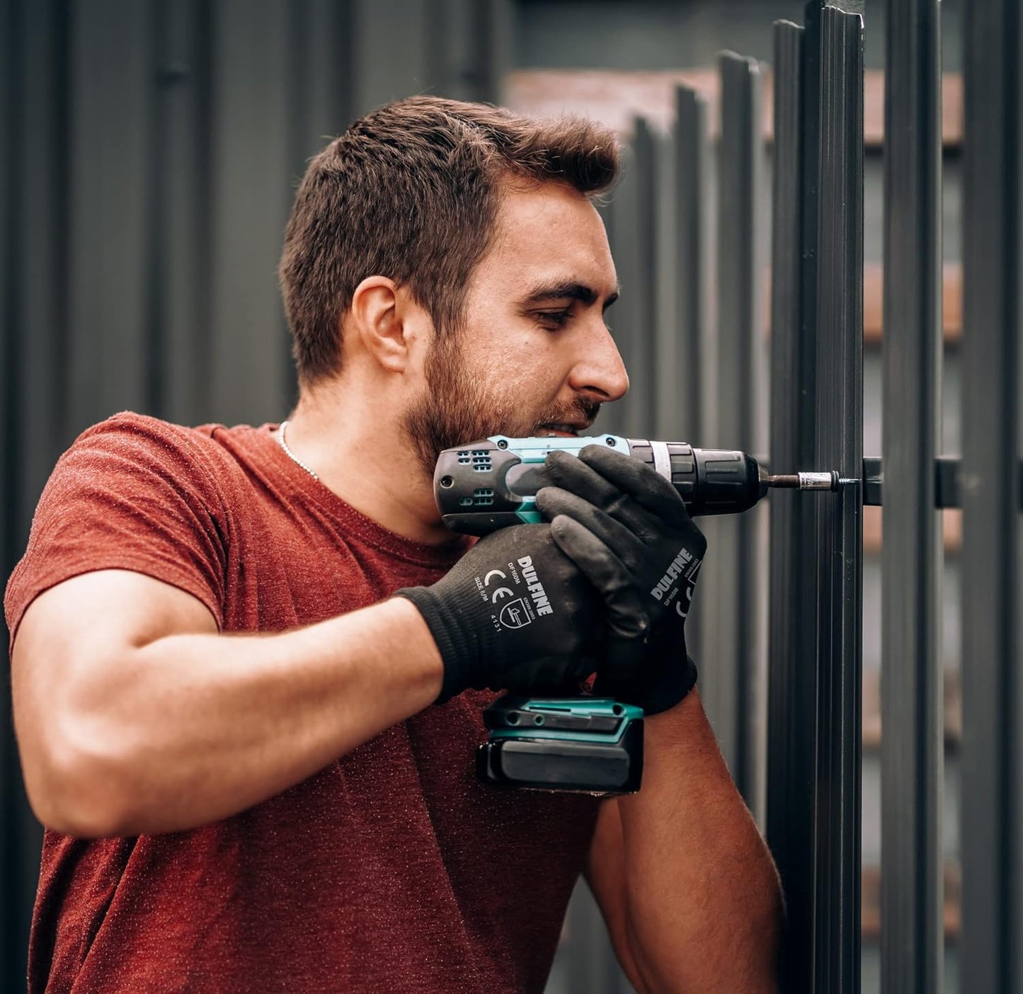 DULFINE Safety Work Gloves PU Coated for Men and Women-12 Pairs,Black Seamless Knit Glove with Two Fingers Touchscreen,Ideal for General Duty Work (Large)