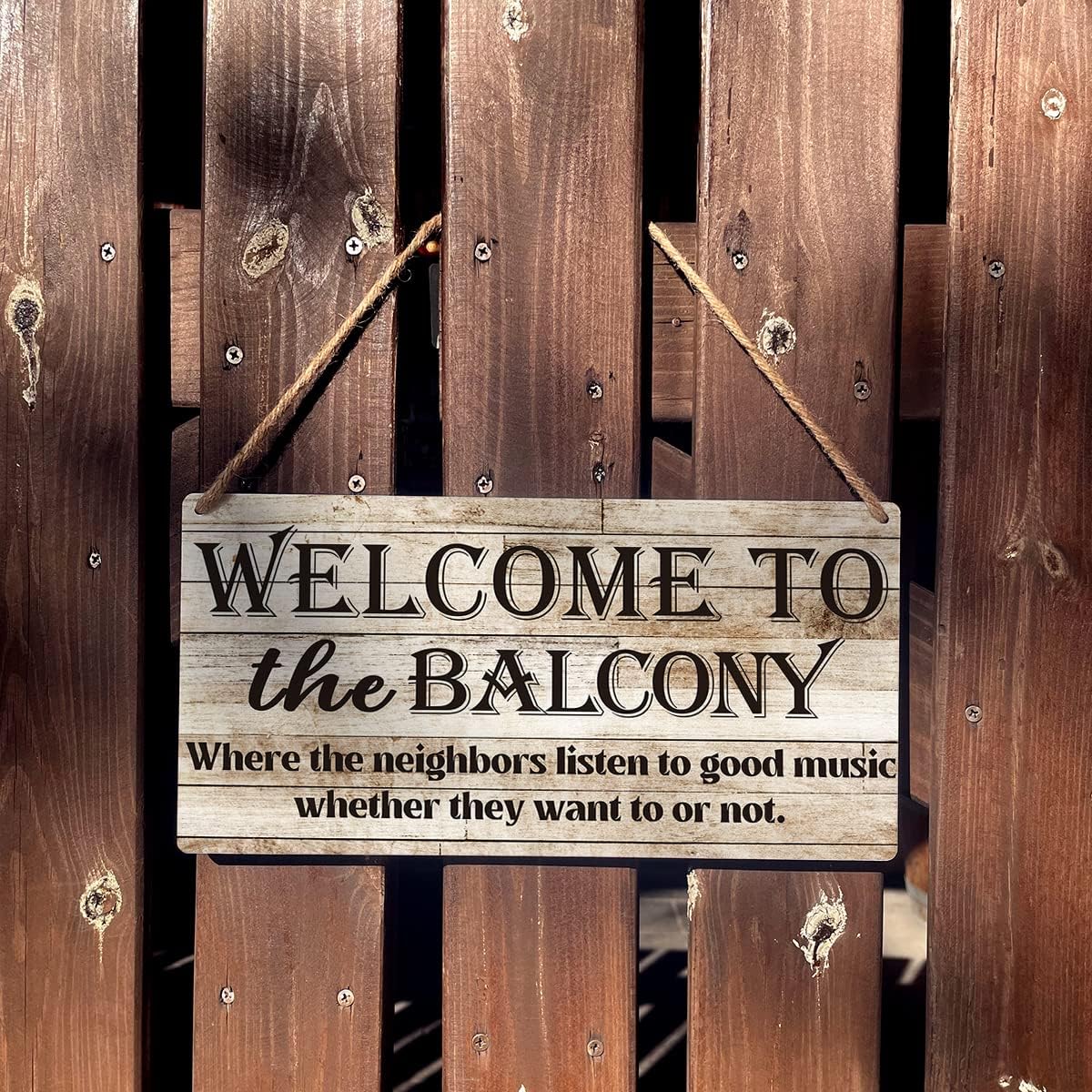 Welcome To The Balcony Sign Farmhouse Listen To Good Music Wooden Hanging Sign Plaque Retro Wall Art Decor Home Decoration 12 x 6 Inches