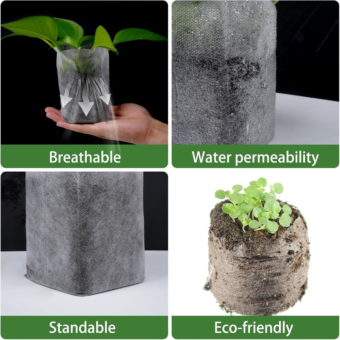 200 Pcs Nursing Growing Bags,Fabric Seedling Pots Non-Woven Pouch Seed Starter Pots Pouches for Vegetables, Flowers,Fruits,Trees,Home Garden Supply(200 Pcs 6.3" x 6.3 ")