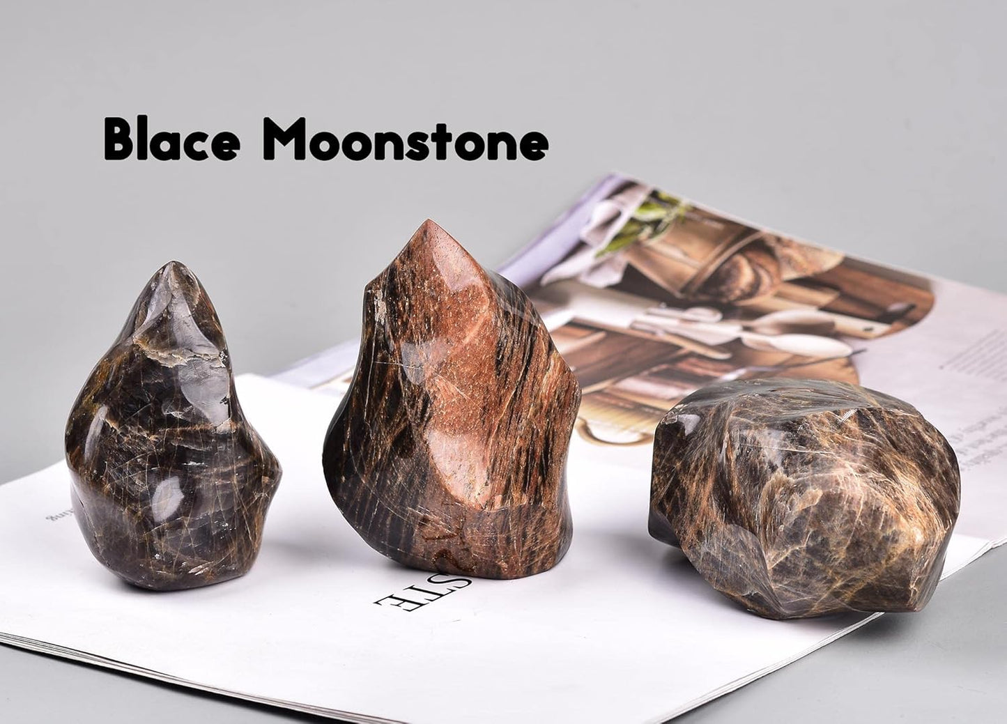 AMOYSTONE Black Moonstone Flame Shaped Towers Large Healing Crystal Stone Home Decor 1.5-2.2LBS