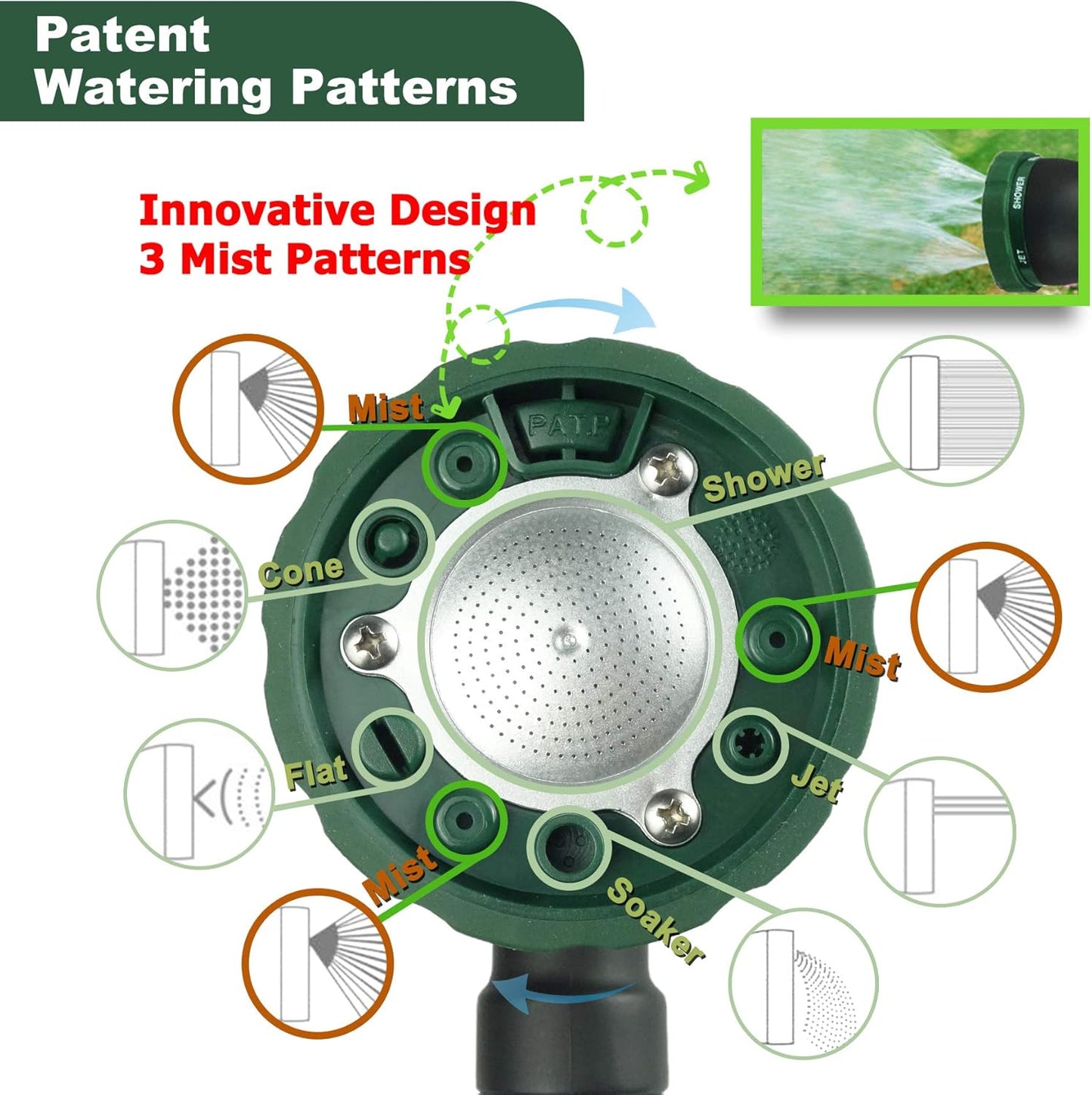 Heavy Duty 28 Inch Watering Wand with Pivoting Head, Adjustable Garden Hose Water Sprayer Wand with Ergonomic Handle, Spray 6 Watering Patterns, Perfect for Watering Seedling Beds, Flowers