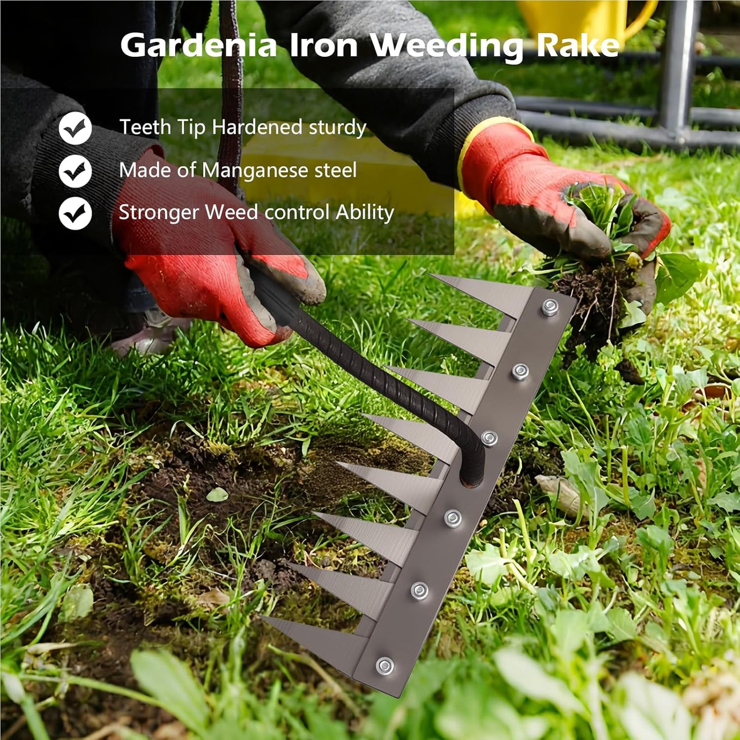 Iron Weeding Rake 2.0, New 5/6/7/8 Garden Weeder Rakes, Heavy Duty Yard Rake Hand Weeder Puller Tool for Efficient Weed Removal, Soil Cultivation, and Lawn Care, Without Stick (6 Teeth)