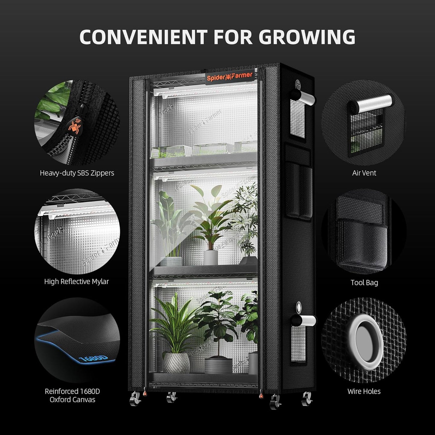 Spider Farmer 2025 Plant Stand with Grow Lights, 4-Tier Plant Shelf with 6Pcs 2ft Full Spectrum LED Lamp and Grow Tent, for Veg Seed Starting Plants Growth Greenhouse 28Lx14Dx59H (Update)