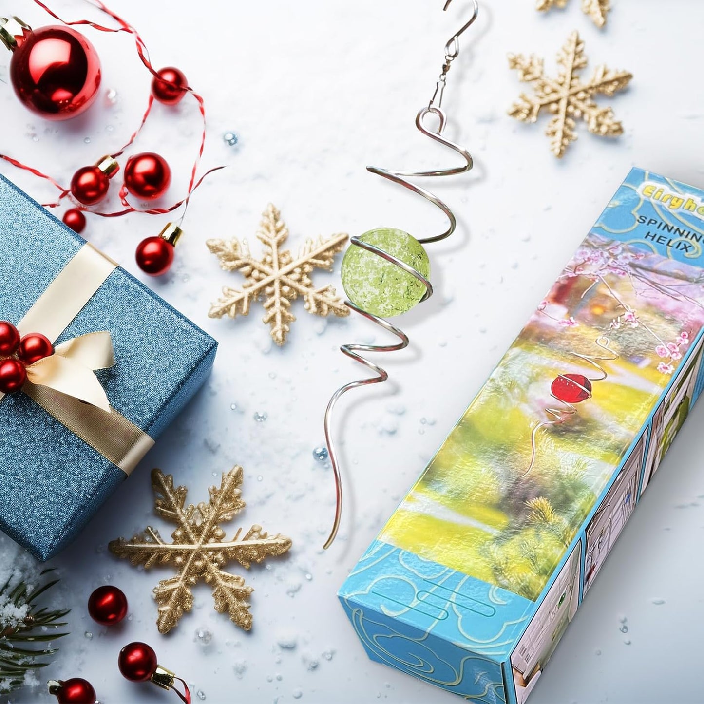 Glow in The Dark Gazing Ball Spiral Tail - Wind Spinner Stabilizer with Glow Glass Ball & Swivel Hook, Hanging Garden Decoration Sun Catcher Rainbow Maker Decor for lndoor Outdoor 13" Height