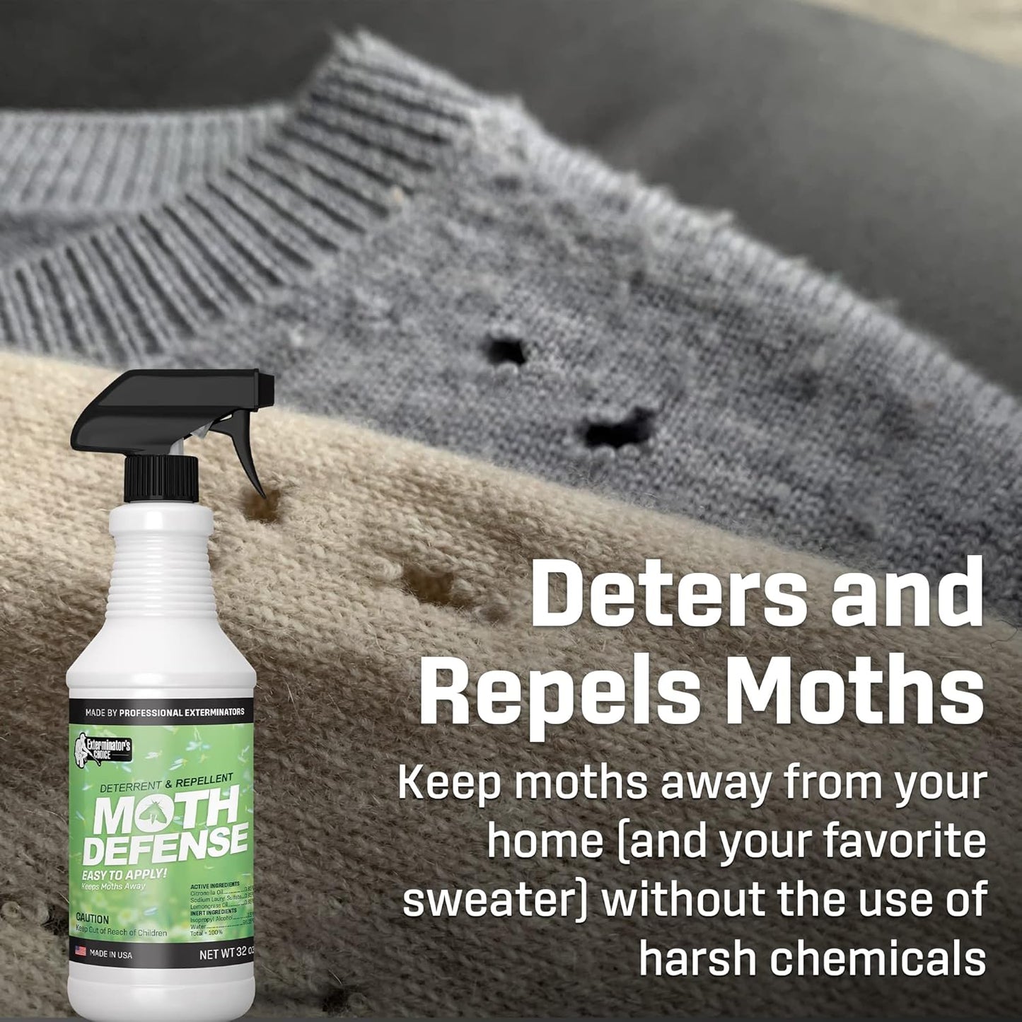 Exterminators Choice Moth Defense Spray - 32 fl oz - Natural Lemongrass & Citronella - Moth Spray - Safe Around Kids & Pets