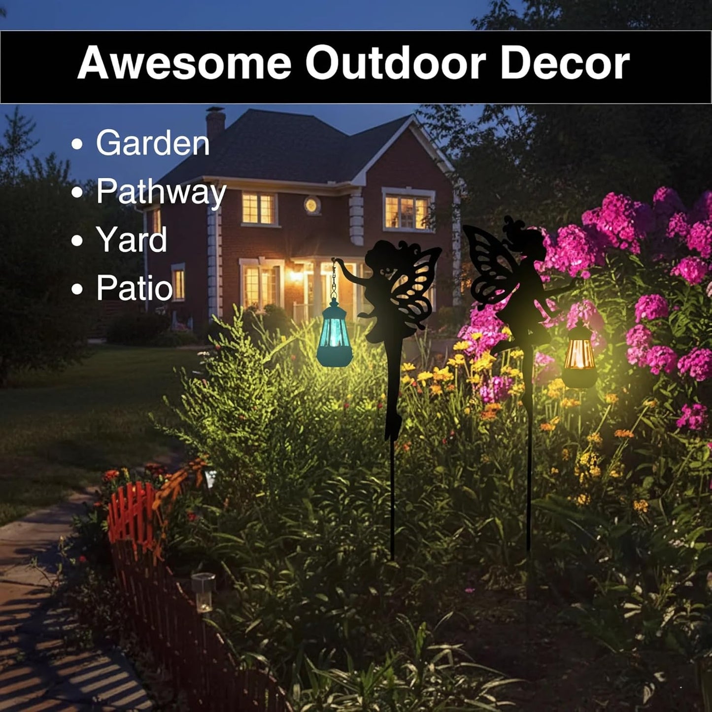 Fairy Garden Accessories Outdoor Lawn Ornaments 1 Pair - Solar Lights Halloween Decorations Garden Statue, Metal Stakes Decorative Figurines for Yard Decor, Patio (Type A Color-Shifting Lighting)