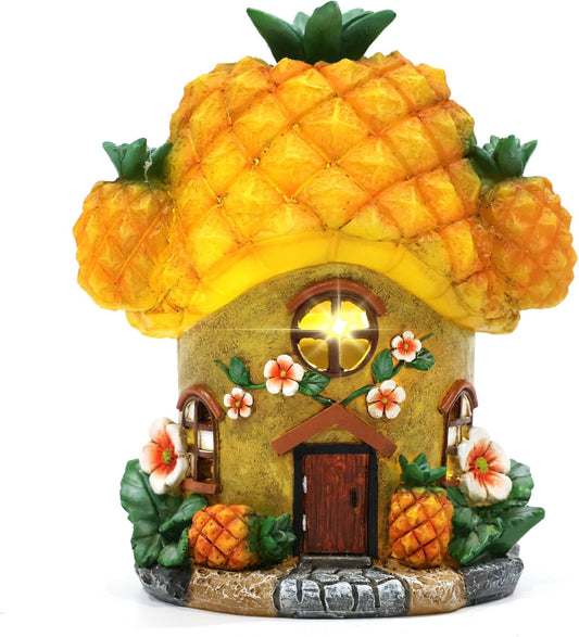 Solar Fairy Garden Houses - Fairy Garden Accessories Pineapple Houses for Outside Porch Backyard Yard Lawn Flower Bed Decor