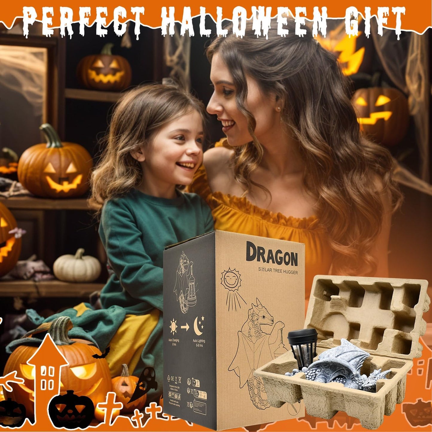 Goodeco Dragon Tree Hugger Solar Lantern Garden Statue - 9.3 Inch Resin Dragon Decor for Outdoor, Perfect Garden Gift & Yard Decor