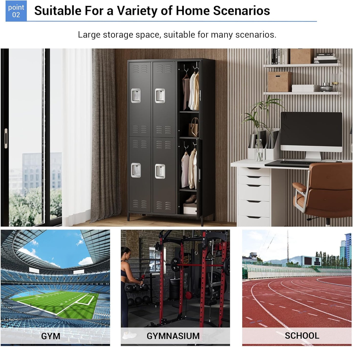 72" Metal Lockers for Employees with 6 Door, Black Metal Storage Cabinet with 18 Hooks, Industrial Locker, Assembly Required, for Gym, School, Classroom, Home, Bedroom, Office, Industrial