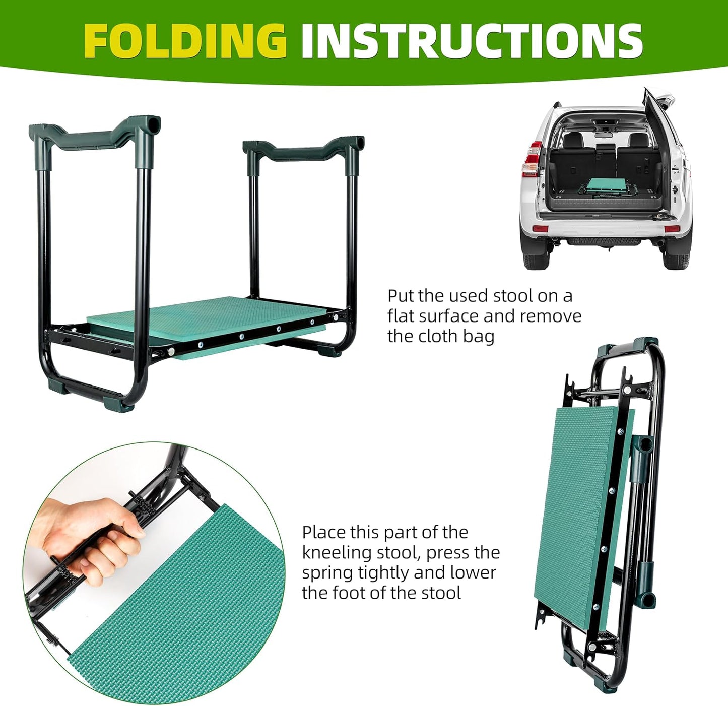 Garden Kneeler and Seat Gardening Stool Heavy Duty Garden Kneeling Bench with Handles Seat Bench Comes with Tool Pouch & Gloves Gardening Gifts for Seniors Women & Men (Green)