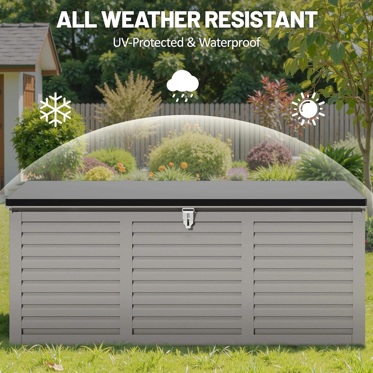 130 Gallon Deck Box Outdoor Waterproof Storage Box Lockable Resin Outdoor Storage Box for Garden Tools Patio Cushions UV-Resistant & Easy Assembled (Gray)