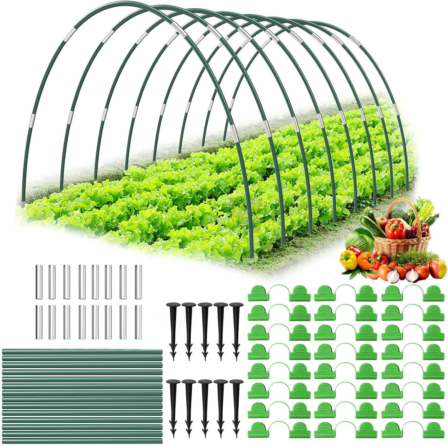 40Pcs Garden Hoops for Raised Beds, 8 Sets of 7FT Greenhouse Hoops Grow Tunnel, Rust-Free Fiberglass Support Hoops Frame for Netting Shade Cloth Cover, DIY Plant Support Garden Stakes (8 Sets)
