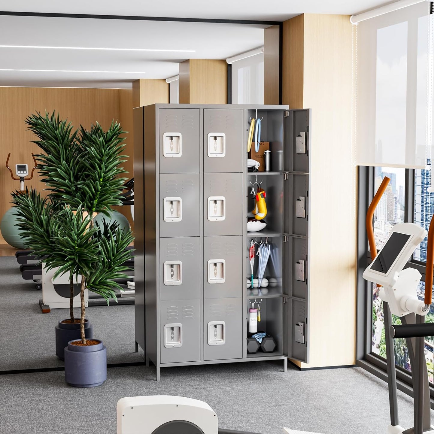 Aobabo 12 Doors Metal Storage Locker for Employees, Storage Locker with 12 Hooks for School Office Gym Bedroom, Grey, Assembly Required