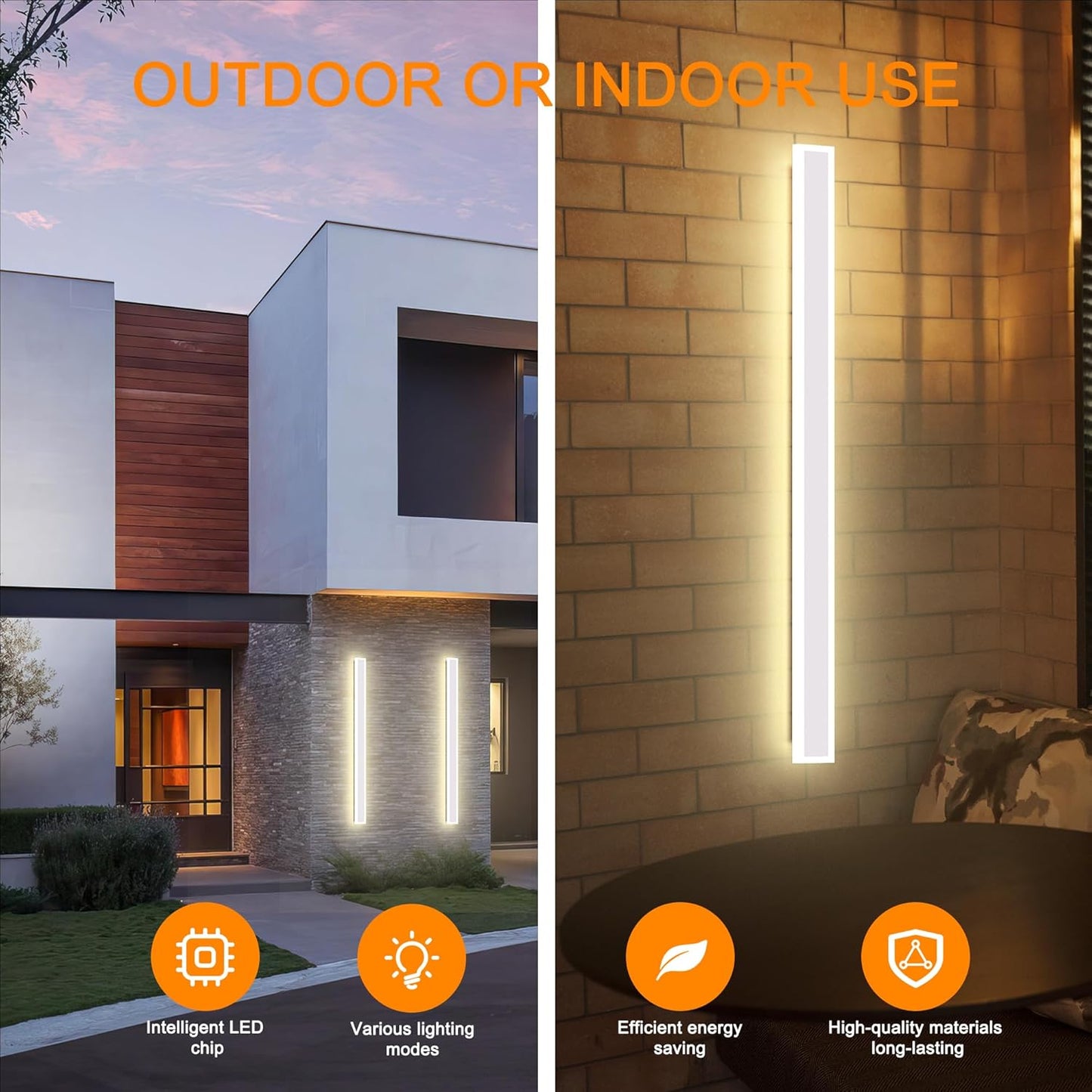 Modern Outdoor Wall Lights, 2 Pack Long Wall Sconce, Lighting Fixtures Long Wall Light 24w Waterproof Ip65 Black Exterior Sconce Led Linear Light for Garage, Patio (2pack-white, 40inch)