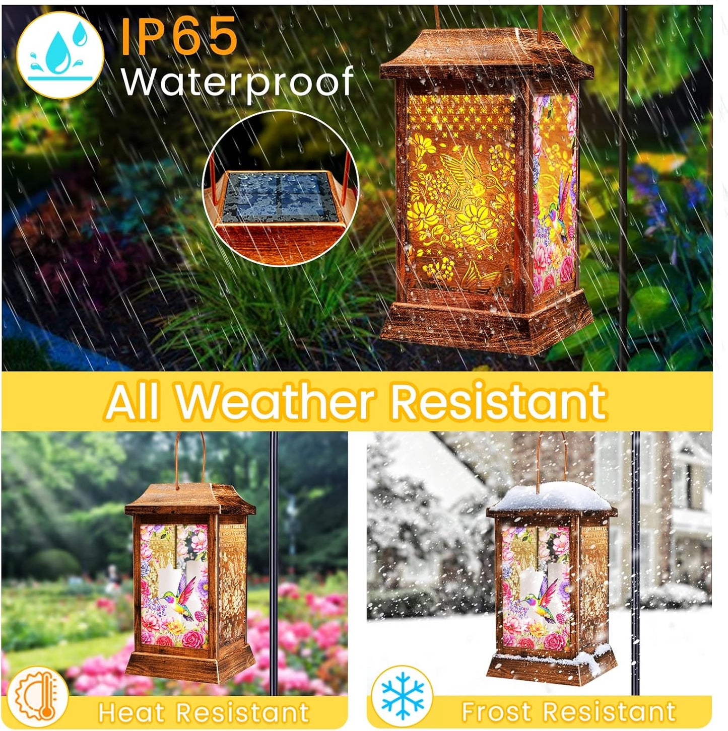 Hummingbird Solar Lanterns Outdoor Hanging Lanterns, Metal Glass Garden Decor Solar Lights, Gifts for Women Mom Birthday Grandma Mothers Day, Waterproof Decorative Lantern for Outside Patio Yard