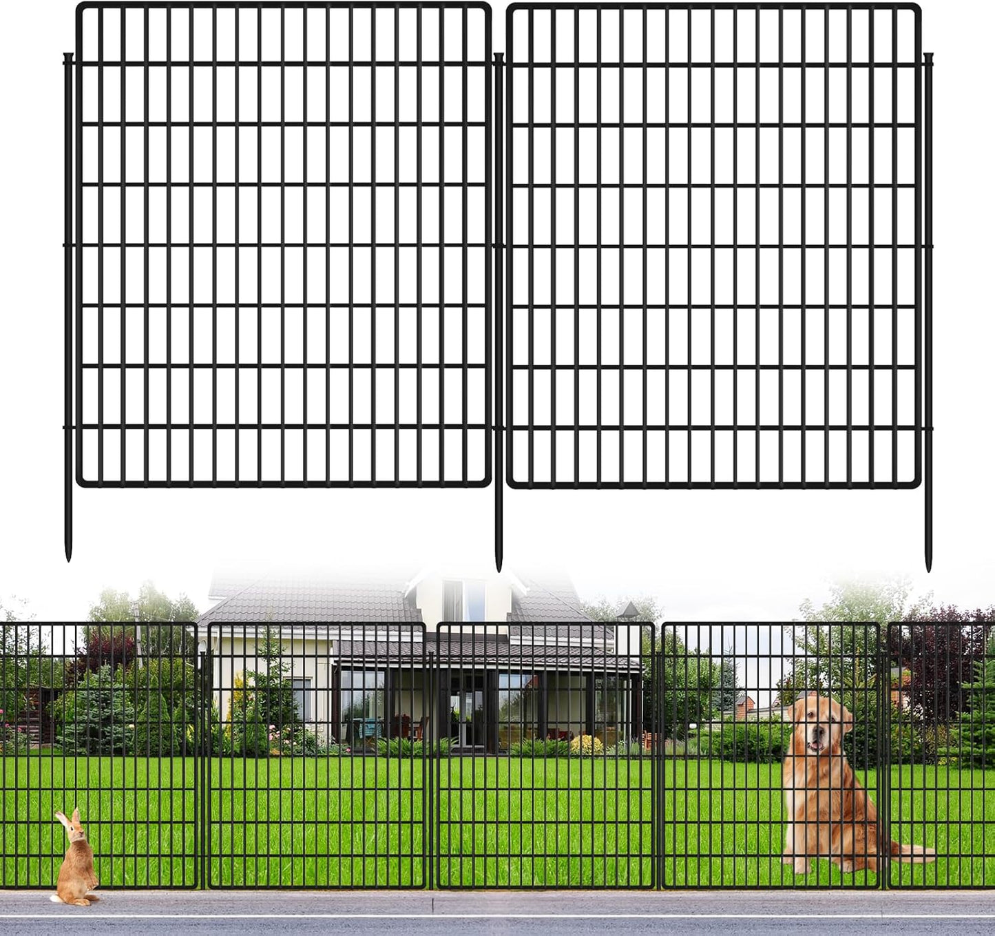 10 Panels Garden Fencing Animal Barrier, 33 in(H) X 24 ft(L) Dog Fence Outdoor for Yard Rustproof No Dig Decorative Tall Garden Fence Metal Wire Panel Border Patio Rabbit Ground Stakes Fencing