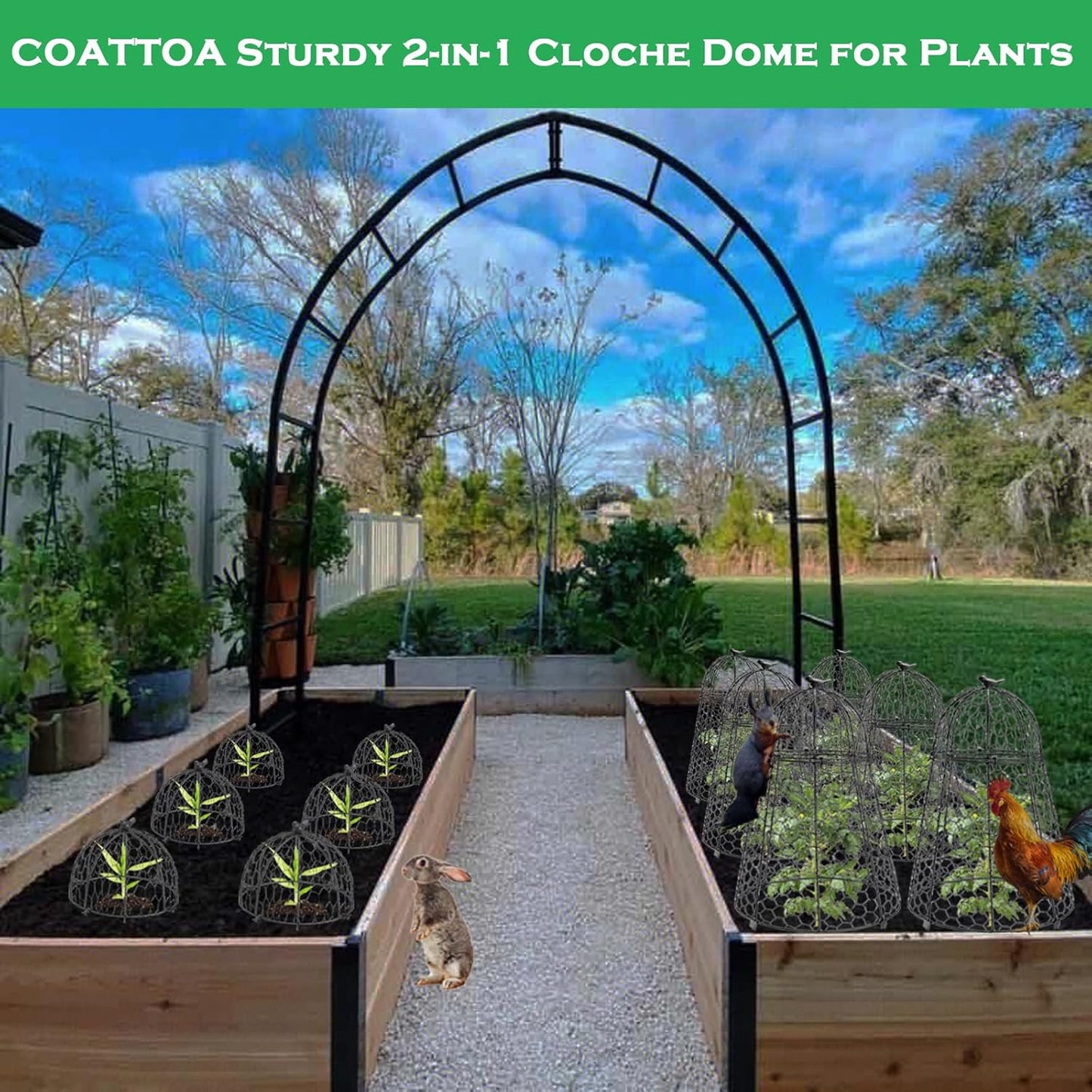 Plant Protector Chicken Wire Cloche, Plant Protectors from Animals, 18.7×12 Inch Large Garden Cloches for Plants, Sturdy 2-in-1 Cloche Dome for Plants, Plant Protectors for Easy Pruning