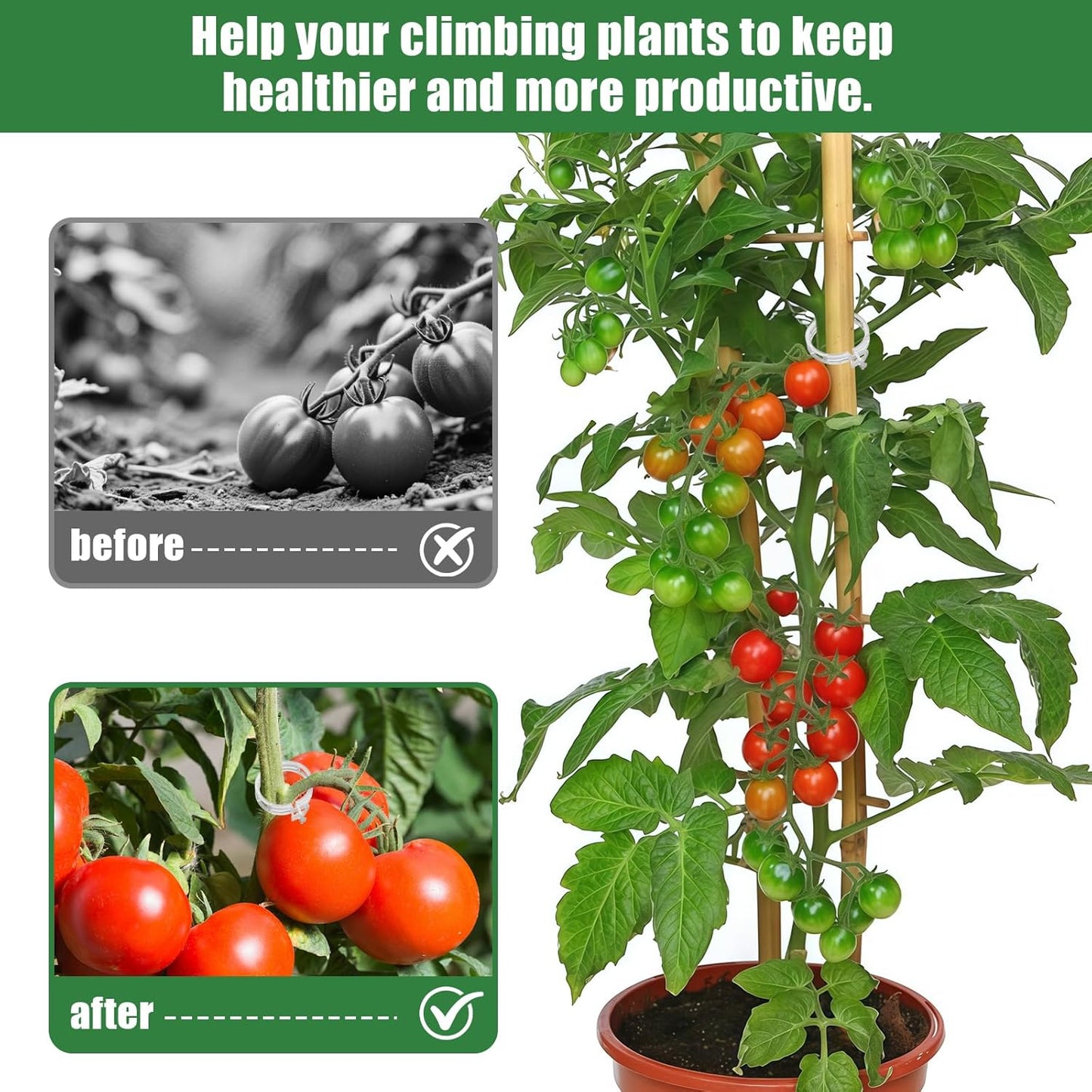 300 PCS White Plant Fixing Clips,Plant Support Clips, Tomato Clips, Plastic Trellis Clips,Garden Clip for Fixing Stem and Vine