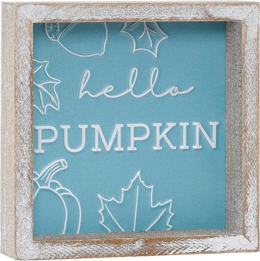 Embossed Hello Pumpkin Sign, Rustic Fall Decorations for Home, Thanksgiving Centerpieces for Table Cubicle Desk Mantel Fireplace, Autumn Tiered Tray Decor