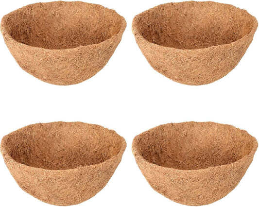 Halatool 4 PCS 14 Inch Coconut Liners for Planters Round Hanging Basket Liners 100% Natural Replacement Coconut Fiber Liner for Garden Flower Pot Vegetables Herbs