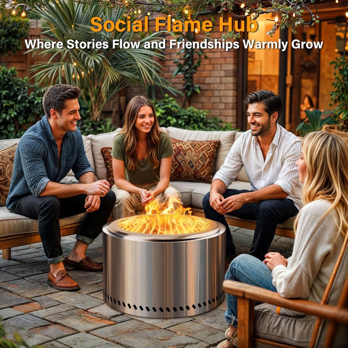 HGD 27.5" Smokeless Fire Pit Outdoor, Stainless Steel Wood Burning Firepit with Secondary Combustion, Backyard Patio Stove for Garden, BBQ & Bonfire
