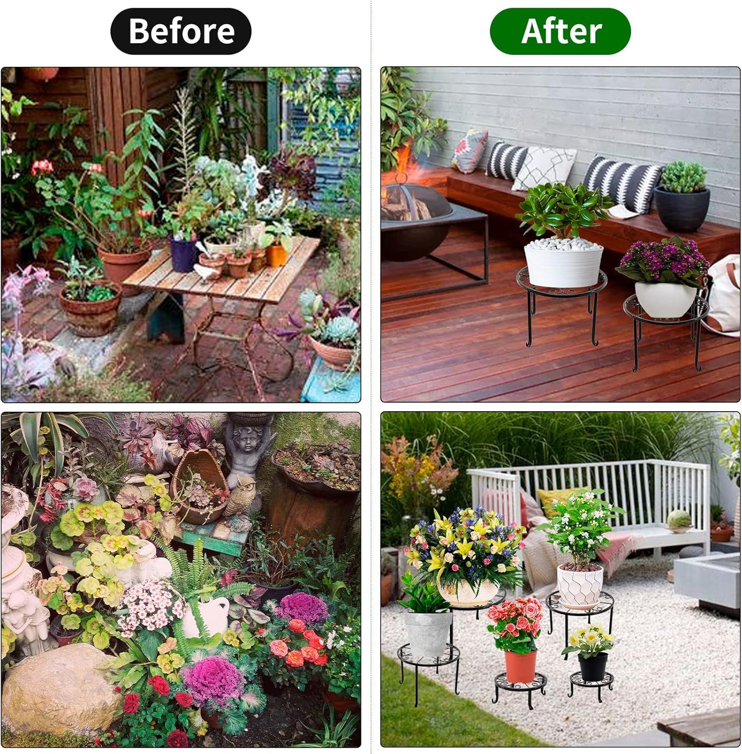 5 packs Rustproof Metal Plant Stands for Multiple Plant, Heavy Duty Plants Holder Outdoor Indoor, Round Wrought Iron Flower Planter Pot Stand, Corner Gardening Pumpkin Stand Black